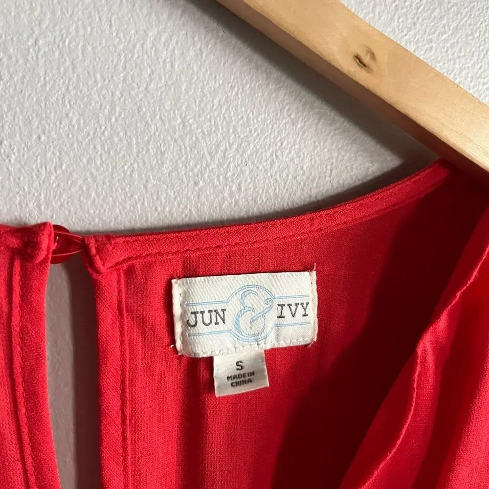 Jun & Ivy Red Scalloped Wrap Front Romper Belted Preppy Boutique